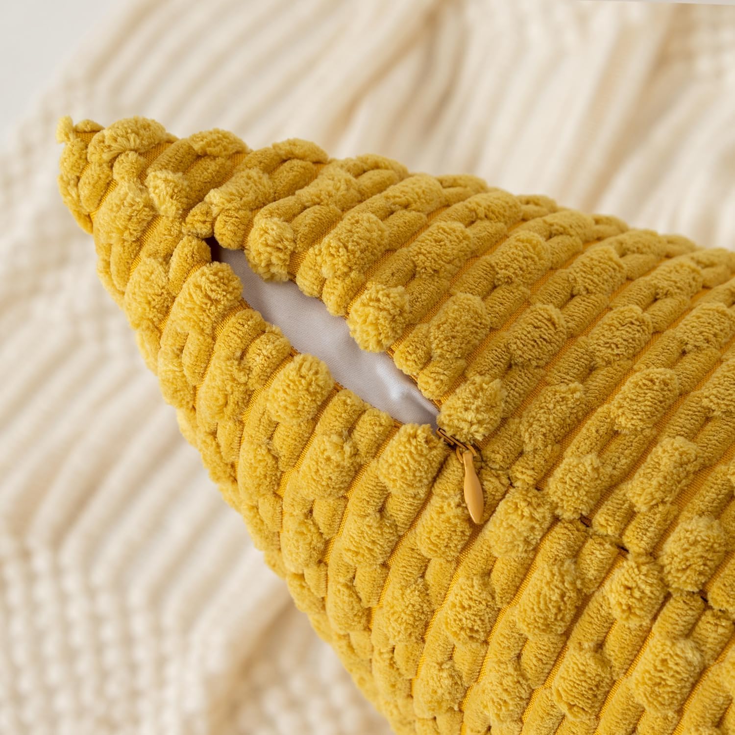 Kevin Textile 12x20 Inch Pillow Cover 1 Pack Boho Decorative Soft Striped Corduroy Lumbar Farmhouse Color Accent Rectangle Cushion Case for Living Room Couch Sofa Bed, Mustard Yellow