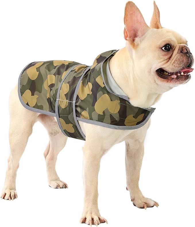 Dog Raincoat for Medium Dogs Waterproof Hooded Rain Jacket with Reflective Strips Leash Hole & Poncho Adjustable Fit (CamoDuck,M)