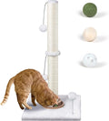 31" Cat Scratching Post Kitten Toys for Indoor Cats, Interactive Cat Scratcher with Catnip Balls, Sisal Scratch Rope for Large Cats, White