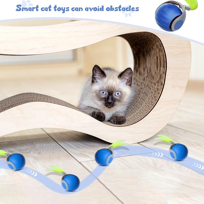 Interactive Cat Toys for Indoor Cats, Automatic Speedy Moving Cat Toy Turbo Ball with Tail 3.0 for Bored Indoor Adult Cats, Rechargeable Chase Motion Activated Kitten Toys - Blue