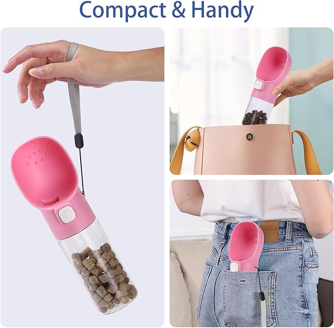 Colorday Handheld Dog Treat Dispenser Built-in Clicker & Treat Pouch, Slow Feeder for Walking Hiking Traveling Puppy Training (10 OZ, Pink)