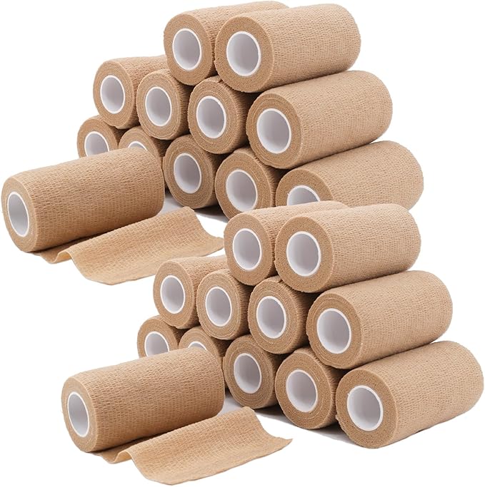 24 Rolls Self Adhesive Bandage Wrap, Vet Wrap 4 Inch for Horses Dogs Wounds Care Dressings, Elastic Self Stick Cohesive Bandage Wrap, Wrist, Sports, Ankle Tape Leg Wraps (Brown)
