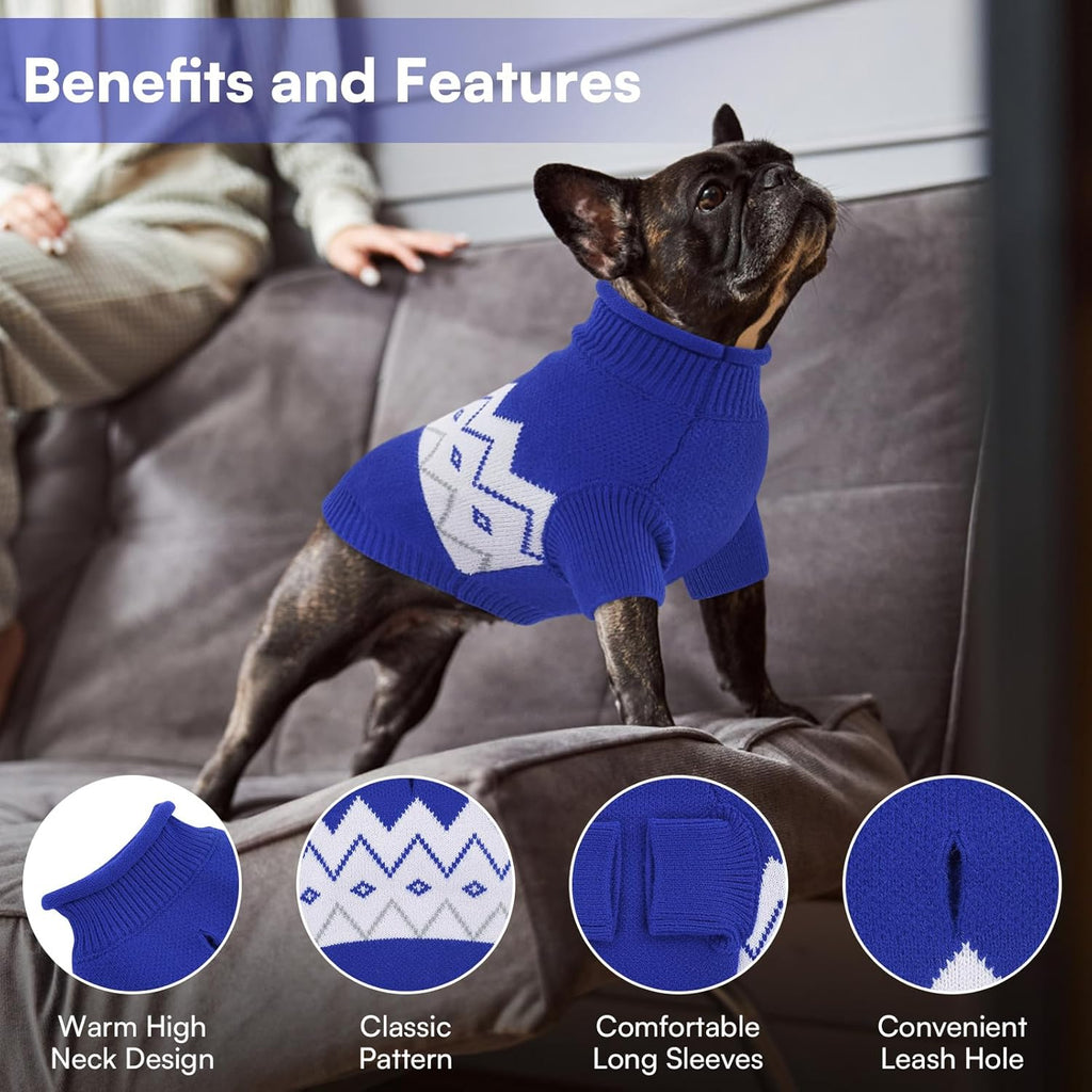 Queenmore Warm Dog Sweater, Soft Pet Knitwear, Knitted Pullover, Winter Pet Clothes for Small Medium Dogs Cats