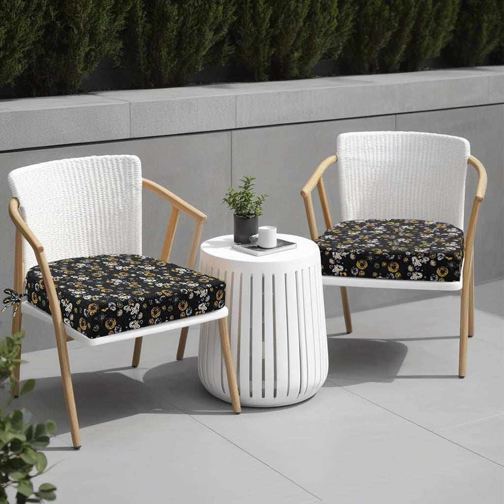 idee-home Outdoor Chair Cushions Set of 4, Thick 17" x 17" x 3" Outdoor Seat Cushions Patio Furniture Waterproof with Ties, Dining Pads