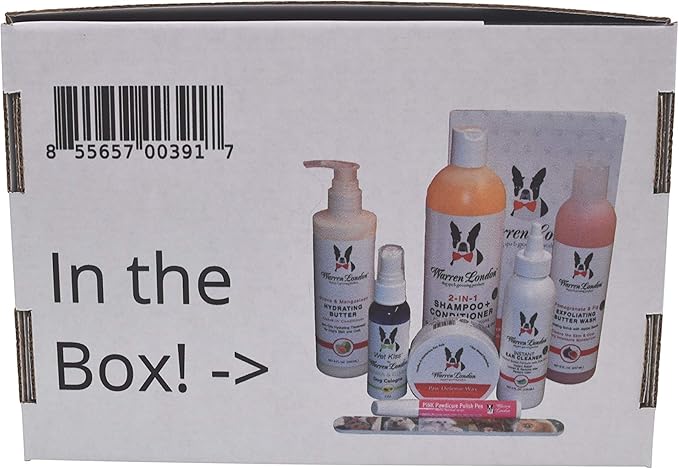 Warren London Pawdicure Gift Box for Dogs – 8-Piece Luxury Paw Spa Set w/Paw Sani Scrub, Fizz Soak, Grapeseed Oil, Hydrating Butter Balm, Paw Defense Wax, Nail File & 2 Quick-Dry Nail Polish Pens