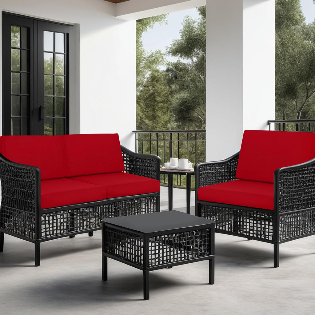 idee-home Outdoor Cushions for Patio Furniture, Outdoor Seat Cushion, Waterproof Couch Hampton Bay Deep Seat Replacement Chair Cushions for Garden Lawn Backyard Deck, 28.5 x 28.5 Red