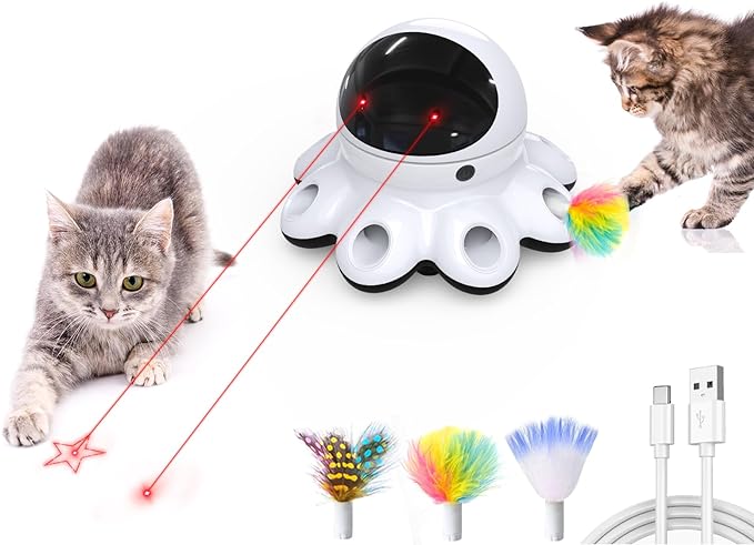 ORSDA Cat Laser Toy, 2-in-1 Interactive Automatic Motion Activated Moving 8 Holes Whack A Mole Feather, USB Rechargeable Electronic Smart Sensor Kitten Toys for Indoor Exercise
