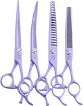 Fenice Peak 7" Professional Dog Grooming Scissors Set, Japanese 440C Stainless Steel Straight Thinning Curved Chunker Shears for Pet Grooming, Trimming Face, Paws, Violet