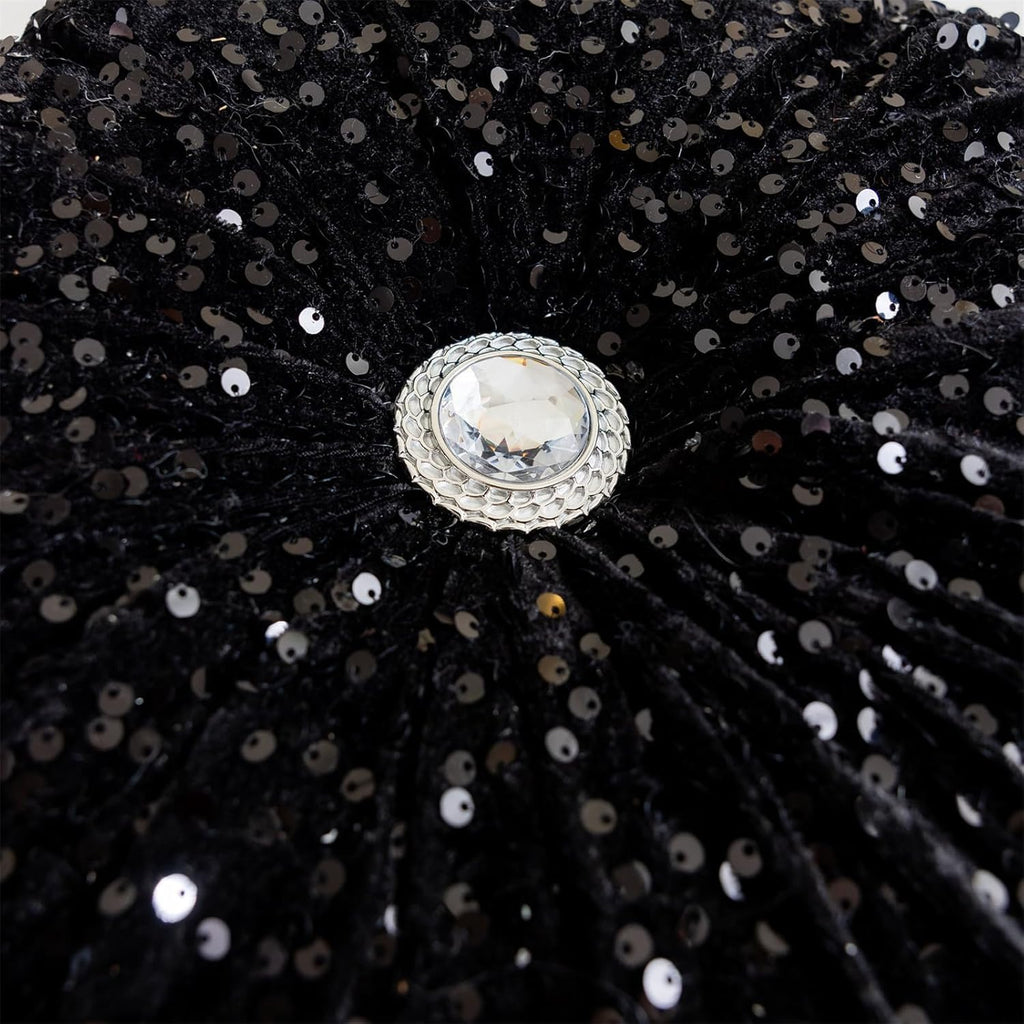 Round Throw Pillow, 13.7" Soft Glitter Sequin Pleated Pumpkin Decorative Round Pillow Circle Floor Pillow Cushions for Sofa Bed Chair Living Room Floor Home Decoration, Black