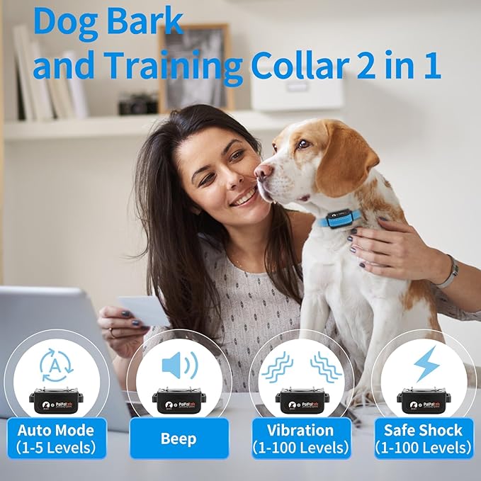PaiPaitek Dog Bark Collar with Remote 3300ft Range - Automatic Bark Activated Shock Collar for Small Medium Large Dog with 5 Adjustable Sensitivity & Waterproof