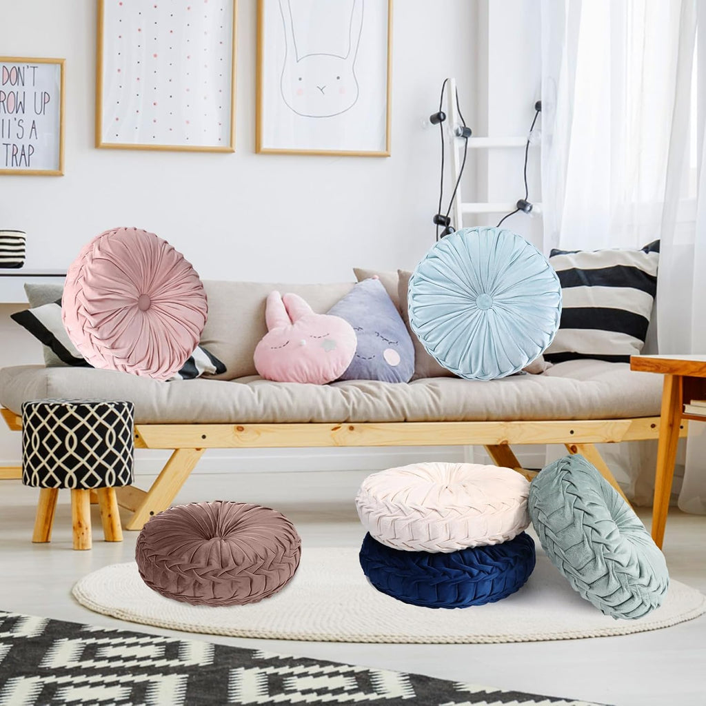 Yerliker 6 Pcs Floor Pillow Cushions 15inch Round Velvet Throw Pillows Colorful Flexible Cushions Alternative Pillows for Couch Chair Living Room Bedroom Home Office Decor(Boho Color)