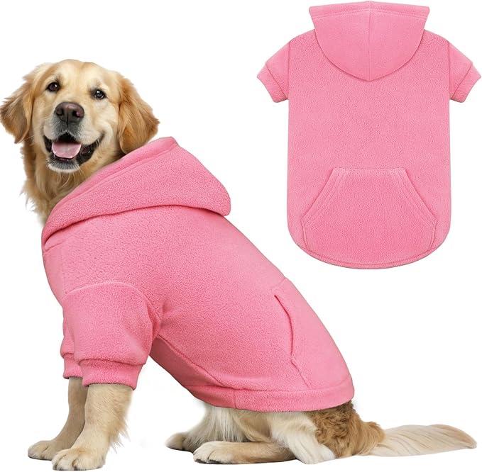 Dog Sweaters for Large Dogs,Dog Hoodie,Warm Fleece Sweatshirt with Hood & Pocket,Leash Hole,Cozy Cold Weather Pet Clothes Sweater Hoodie for Large Dogs(Pink,XL)