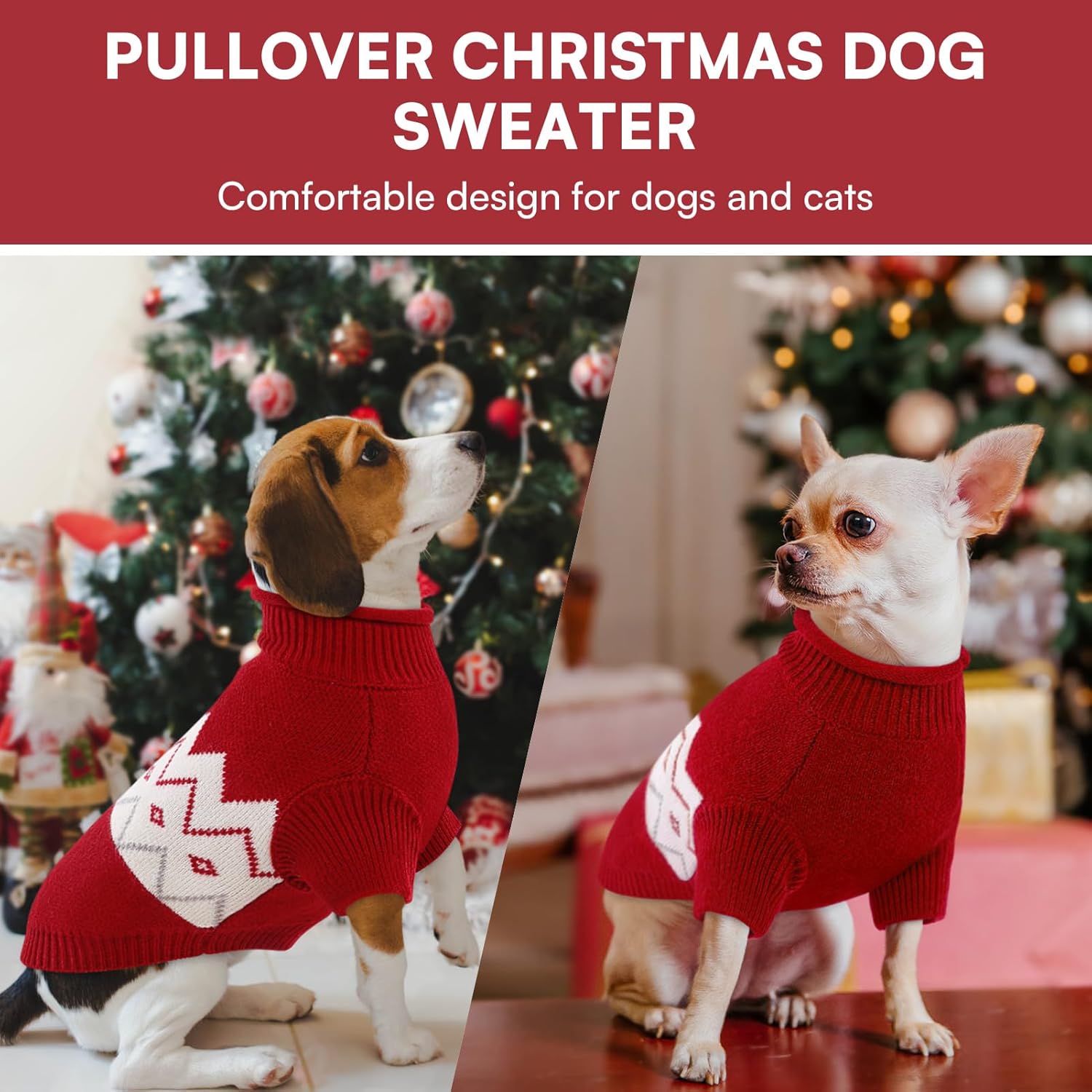Queenmore Warm Dog Sweater, Soft Pet Knitwear, Knitted Pullover, Vlentines Day Gifts Winter Pet Clothes for Small Medium Dogs Cats