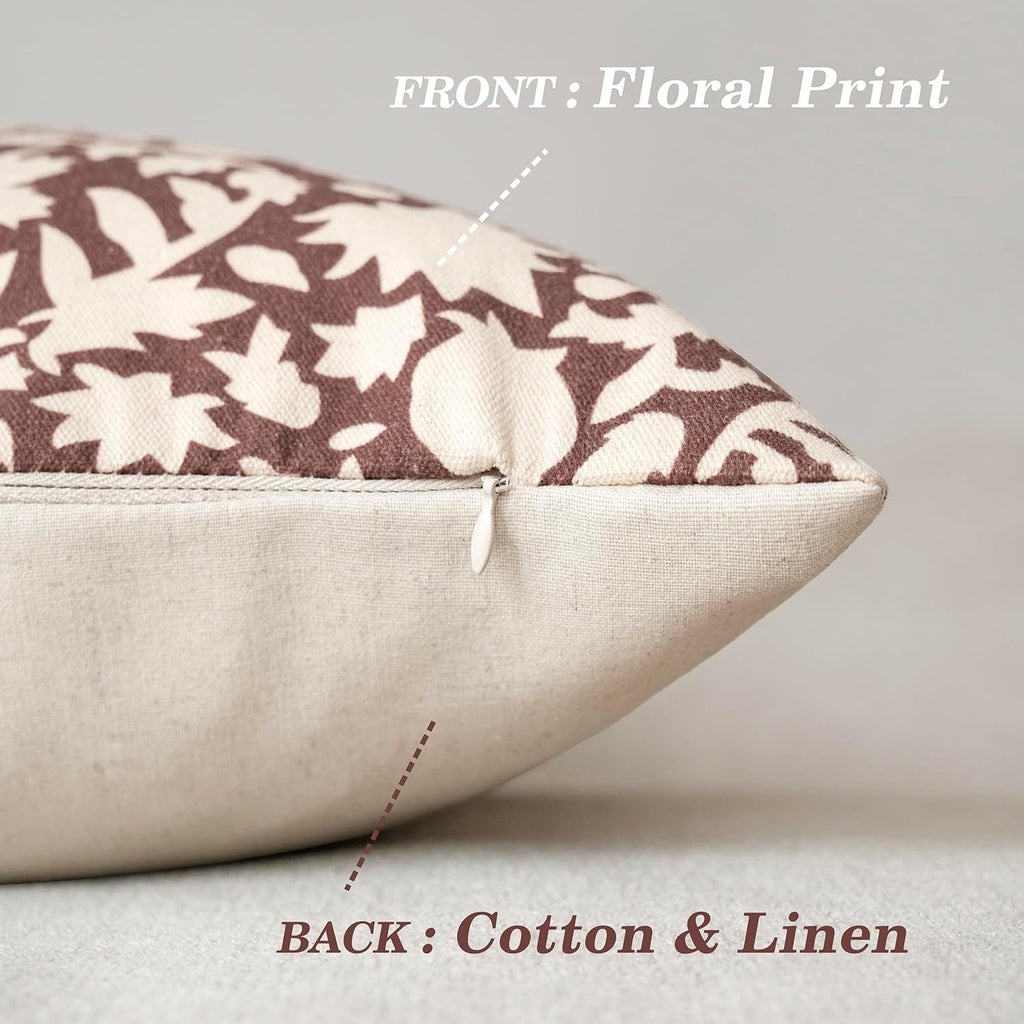 Foindtower Set of 2 Decorative Neutral Floral Throw Pillow Covers Accent Farmhouse Cushion Covers Boho Vintage Pillowcase for Couch Sofa Bedroom Living Room Home Decor,20×20 Inch,Wine Red