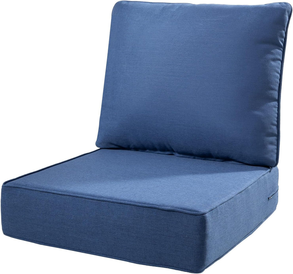 6" Thick Outdoor Cushions 22x24x6, 1-Set Deep Seat Patio Cushions with Removable Cover, Waterproof & Fade Resistant Replacement for Wicker Chair, Loveseat, Sofa - Blue