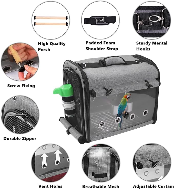 SUERTREE Bird Carrier Bag With Stand, Lightweight Backpack for Parrot, Portable Travel Cage, Pet Transparent Breathable Carrier