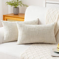 Decorative Throw Pillow Covers 12x20 Inch Set of 2, Soft Solid Farmhouse Chenille Couch Pillows, Spring Pillow Covers for Couch Sofa Bed Living Room Home Decor Pillowcase, Cream White