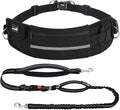 Pecute Dog Leash Hands Free with Pouch, Waist Belt Fanny Pack with Soft Pads, Dual Handles and Durable Bungee for Walking, Dog Seat Belt, Hiking, Running, Training, Black(Up to 180lbs)
