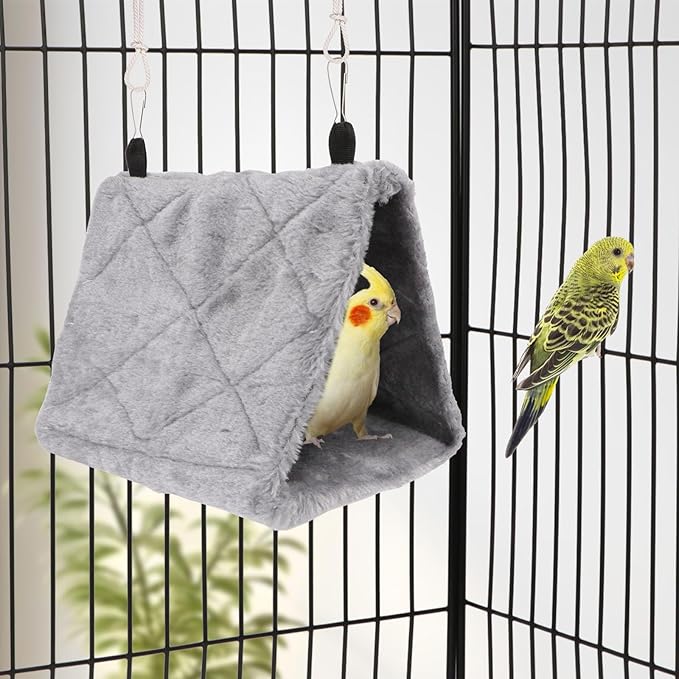 Wontee Bird Nest House Warm Bird Bed Hanging Hammock Snuggle Hut for Budgies Parakeets Caique Senegal Quaker Parrots Cockatiels Conures (Grey)