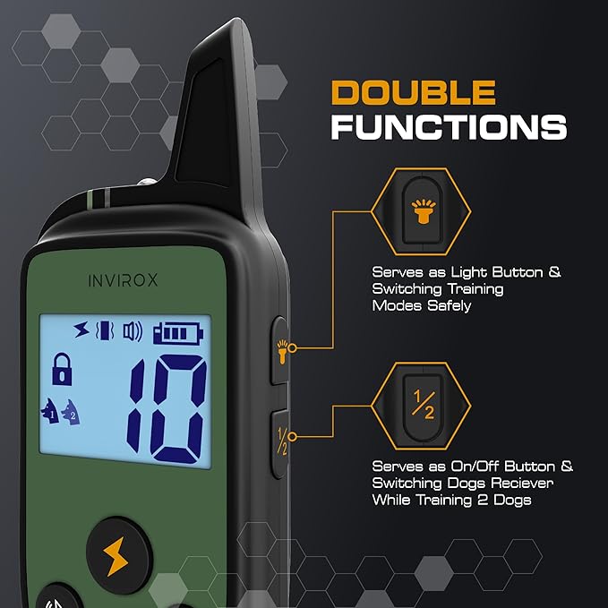 INVIROX Dog Training Collar with Remote, 1100 Yard Range, 124 Levels of Control, Beep, Vibration & E-Stim Modes, IP67 Waterproof E Collar for Dogs, Silicone, Spark K9