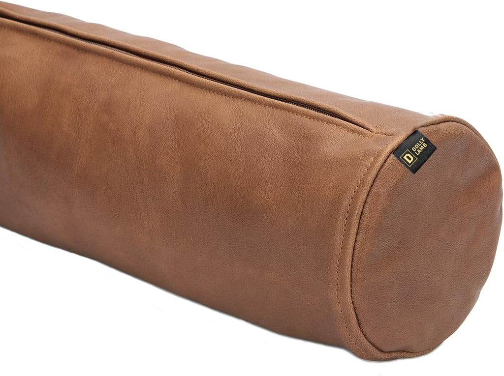 D DOLLY LAMB Goat Leather Cylindrical Cushion Covers - Round Cervical Roll Cylinder Bolster Pillow Cover | Designed for Head, Neck, Back, and Legs, 5x14 Inches - Camel Pack of 2