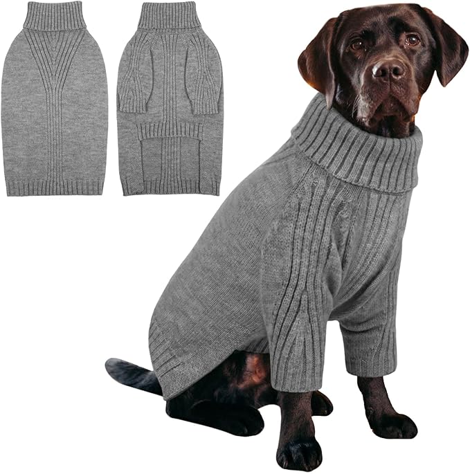 IECOii XXXL Dog Sweater,Warm Dog Sweaters for Extra Large Dogs Girl Boy,Stretchy & Cozy,Turtleneck Knitted Pullover for Pet Wear On Holiday,Easy On Doggy Sweatshirt for Labrador (Light Grey,XXXL)