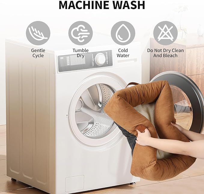 25In Dog Bed for Small Medium Sized Dogs - Washable Rectangle Puppy Bed for Indoor Outdoor, Cozy Pet Bed with Support Pillow & Non-Slip Bottom(Brown, Medium)