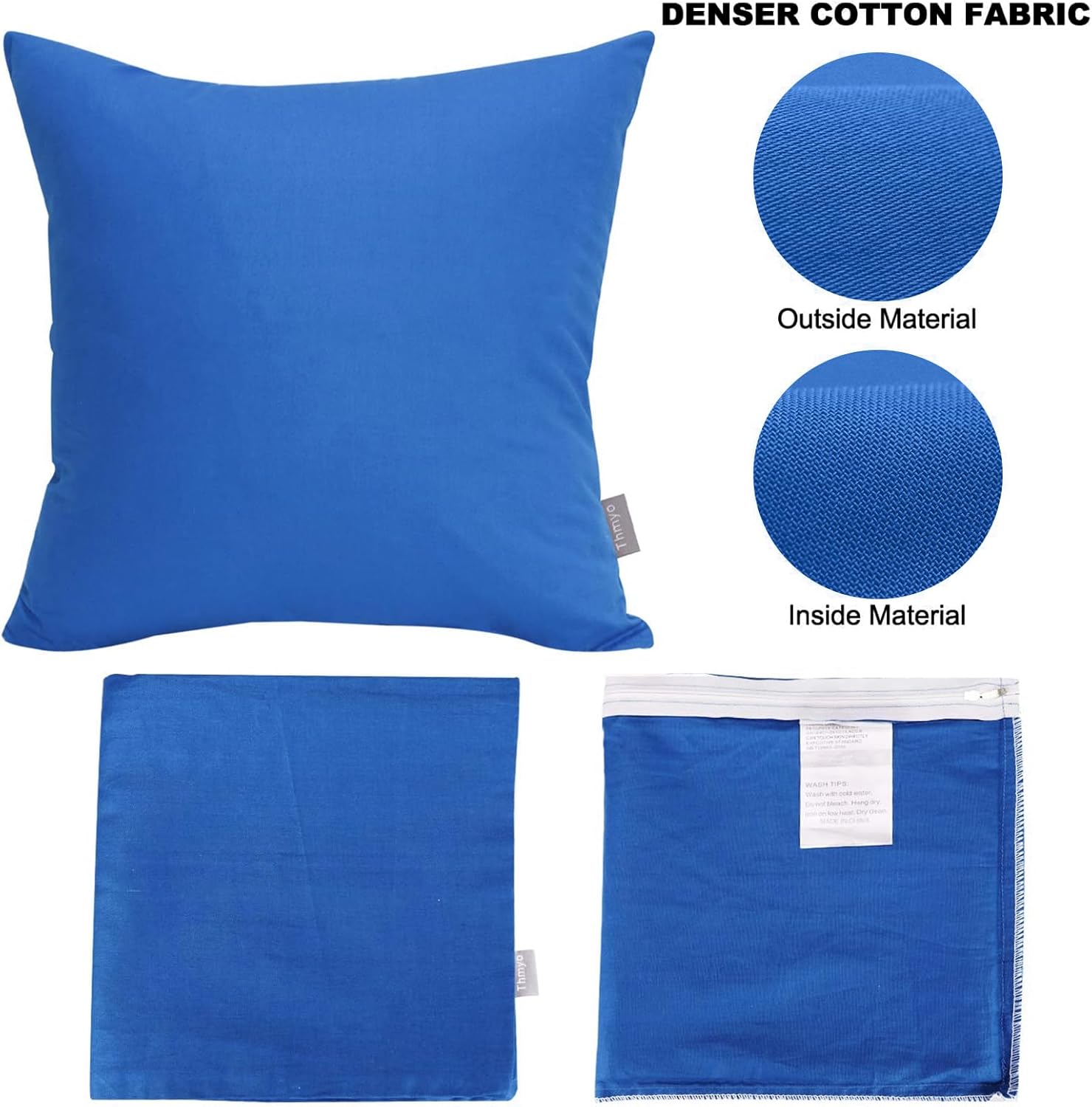 4-Pack 100% Cotton Comfortable Solid Decorative Throw Pillow Case,Thmyo Square Cushion Cover Pillowcase Sublimation Blank Pillow Covers DIY Throw Pillowcase for Sofa Bedroom(22x22 inch/ 55x55cm,Blue)