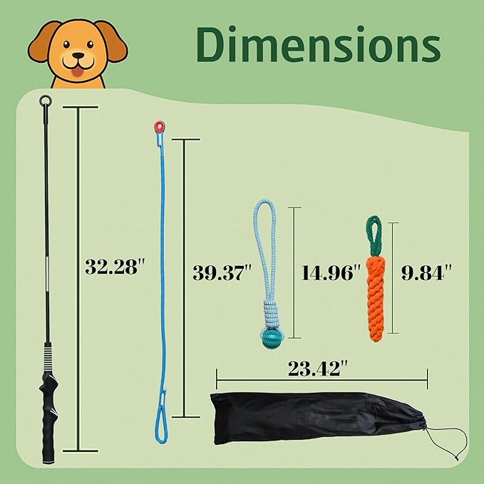 Flirt Pole for Dogs, Tether Tug Outdoor Dog Toy, Interactive Toys for Large Breed & Puppies, Agility Training Equipment, Durable Rope Toy with Chew Ball, Exercise & Training Tool