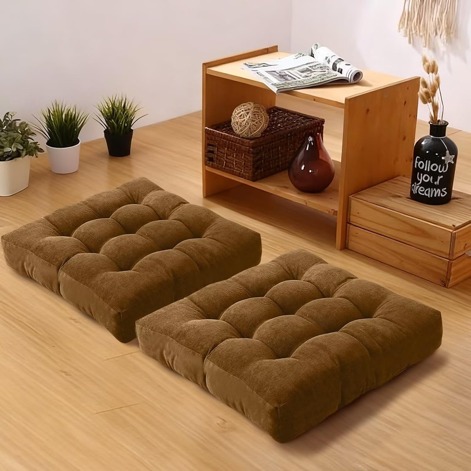 Large Floor Pillow Cushion for Adults Meditation Cushion Large Floor Sitting Soft Seat Pillow for Tatami Living Room Yoga Chatting 22x22 Inch Brown