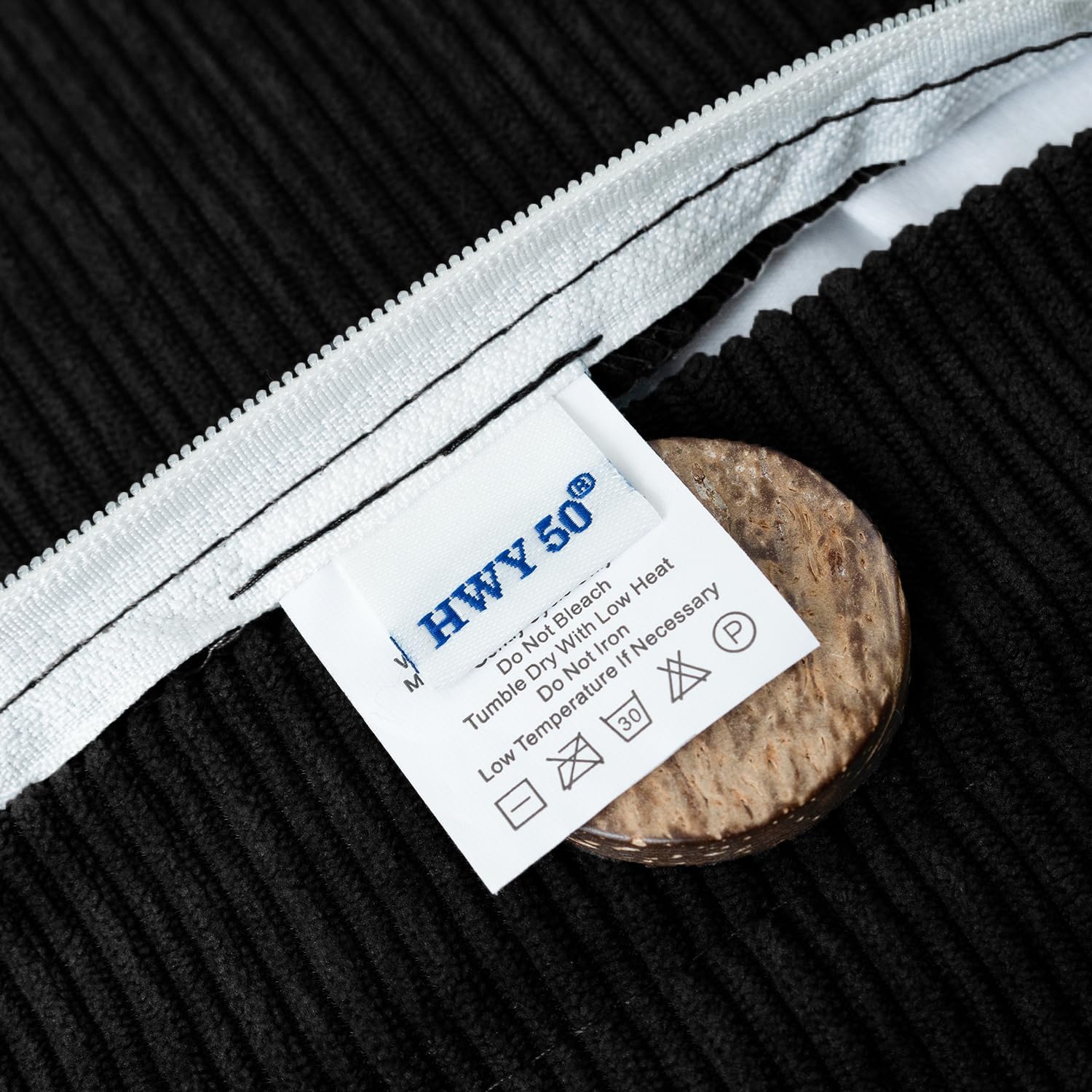 HWY 50 Black Chenille Throw Pillow Covers 20x20 Inch with Triple Buttons, Soft Farmhouse Accent Decorative Cushion Cases for Couch Sofa Bed Living Room Pack of 2