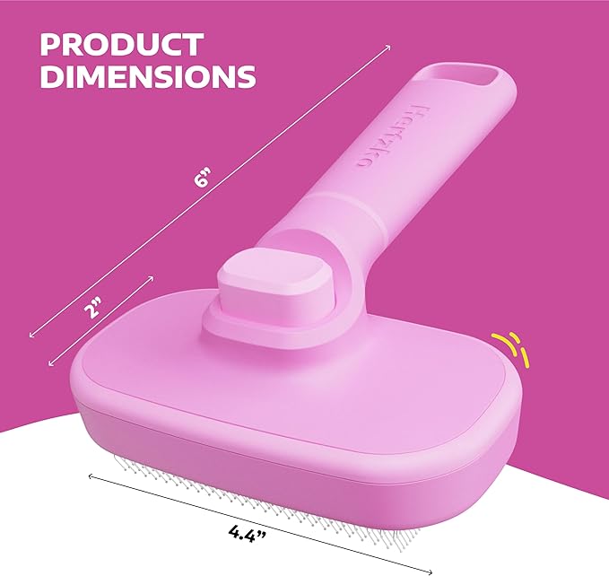 Hertzko Self Cleaning Slicker Brush for Cats & Dogs – Grooming Tool for Shedding Long & Short Hair – Retractable Bristles – Easy-Clean Cat & Dog Deshedding Brush – Painless Detangling - Pink