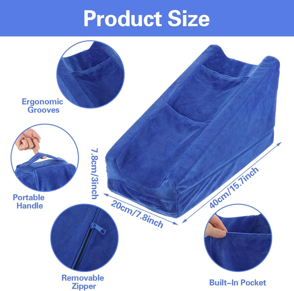 Gray Arm Elevation Pillow with 2 Pockets, Soft Ergonomic Support Pillow for Elbow Arm Rest Wedge Pillow Broken Arm Gifts with High Density Foam for Recovery Sleeping Care