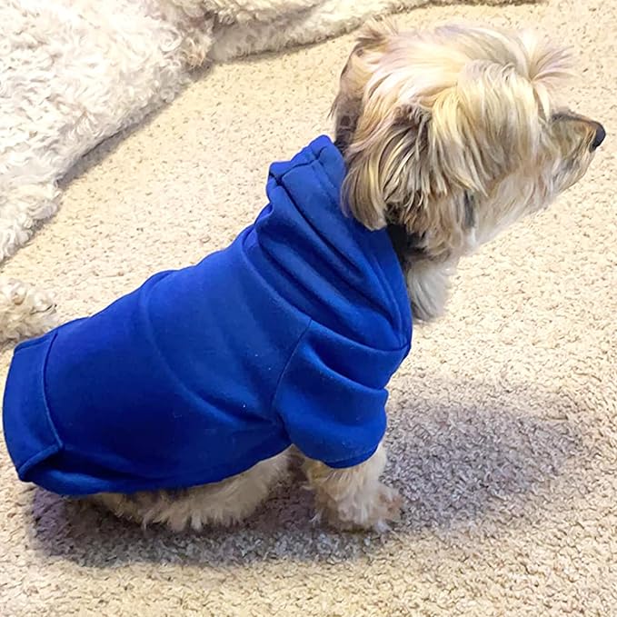 Jecikelon Winter Dog Hoodie Sweatshirts with Pockets Warm Dog Clothes for Small Dogs Chihuahua Coat Clothing Puppy Cat Custume (Dark Blue, Medium)
