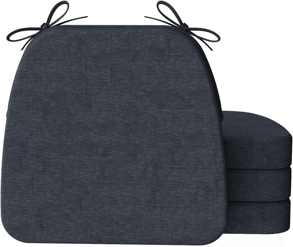 AAAAAcessories D-Shaped Chair Cushions, 2" Thick Dining Chair Pads with Ties and Removable, Machine-Washable Cover, 17" x 16", Set of 4, Charcoal Gray
