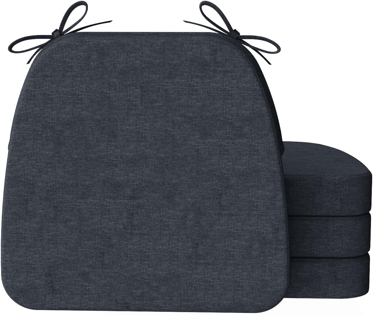 AAAAAcessories D-Shaped Chair Cushions, 2" Thick Dining Chair Pads with Ties and Removable, Machine-Washable Cover, 17" x 16", Set of 4, Charcoal Gray