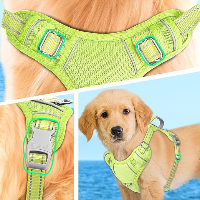 BARKBAY No Pull Dog Harness Large Reflective Dog Harness with Front Clip and Easy Control Handle for Walking Training Running with ID tag Pocket(Sunlight,XS)