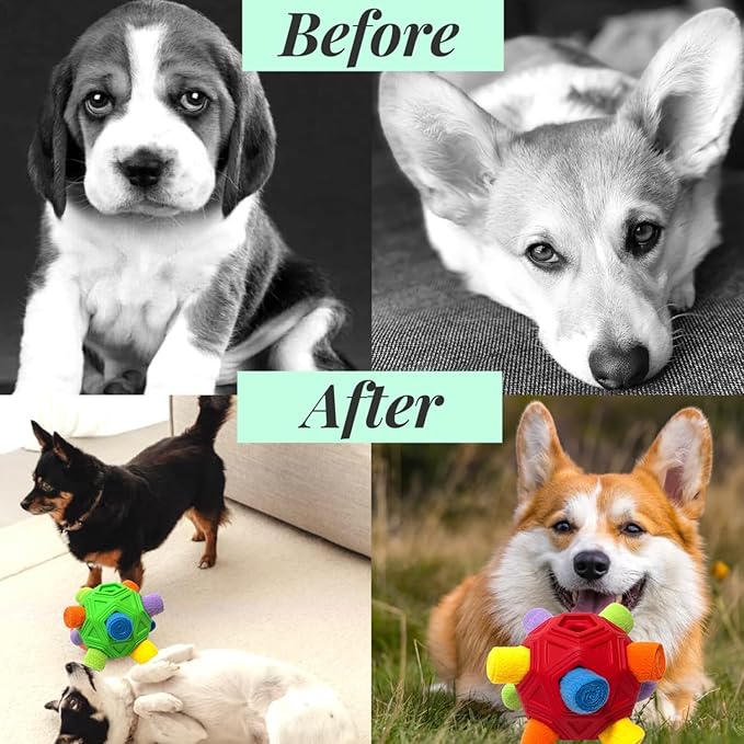 Snuffle Ball for Dog Toys Unbreakable Upgrade Ball Interactive Toy Foraging Snuffle Mat Puppy Treat Dispenser Slow Feeder Dog Puzzle Toys for Small, Medium, Large Pets (Red Rainbow)