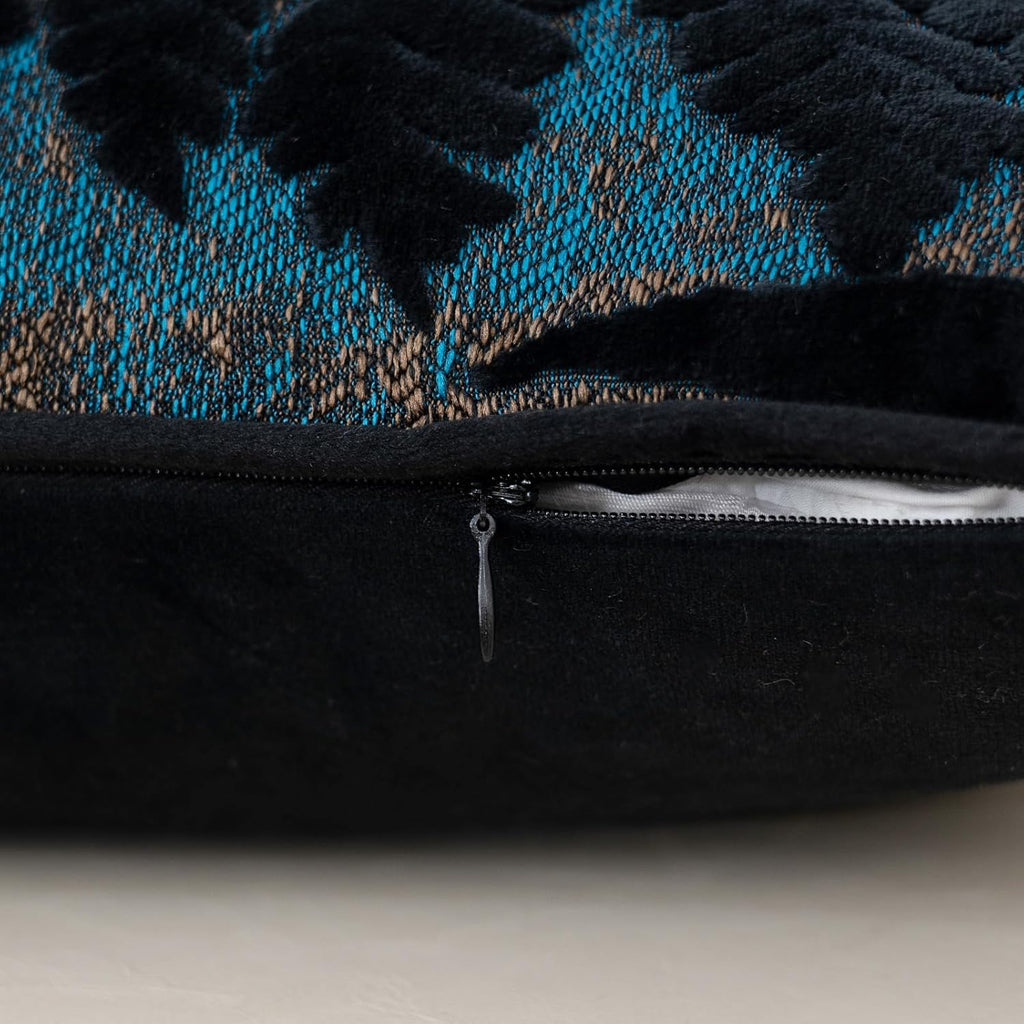 Alerfa Black Throw Pillow Cover 18x18 Inch, Square Cut Velvet Maple Leaf Embroidery Luxury Farmhosue Accent Decorative Pillow Cover for Couch Living Room Bedroom