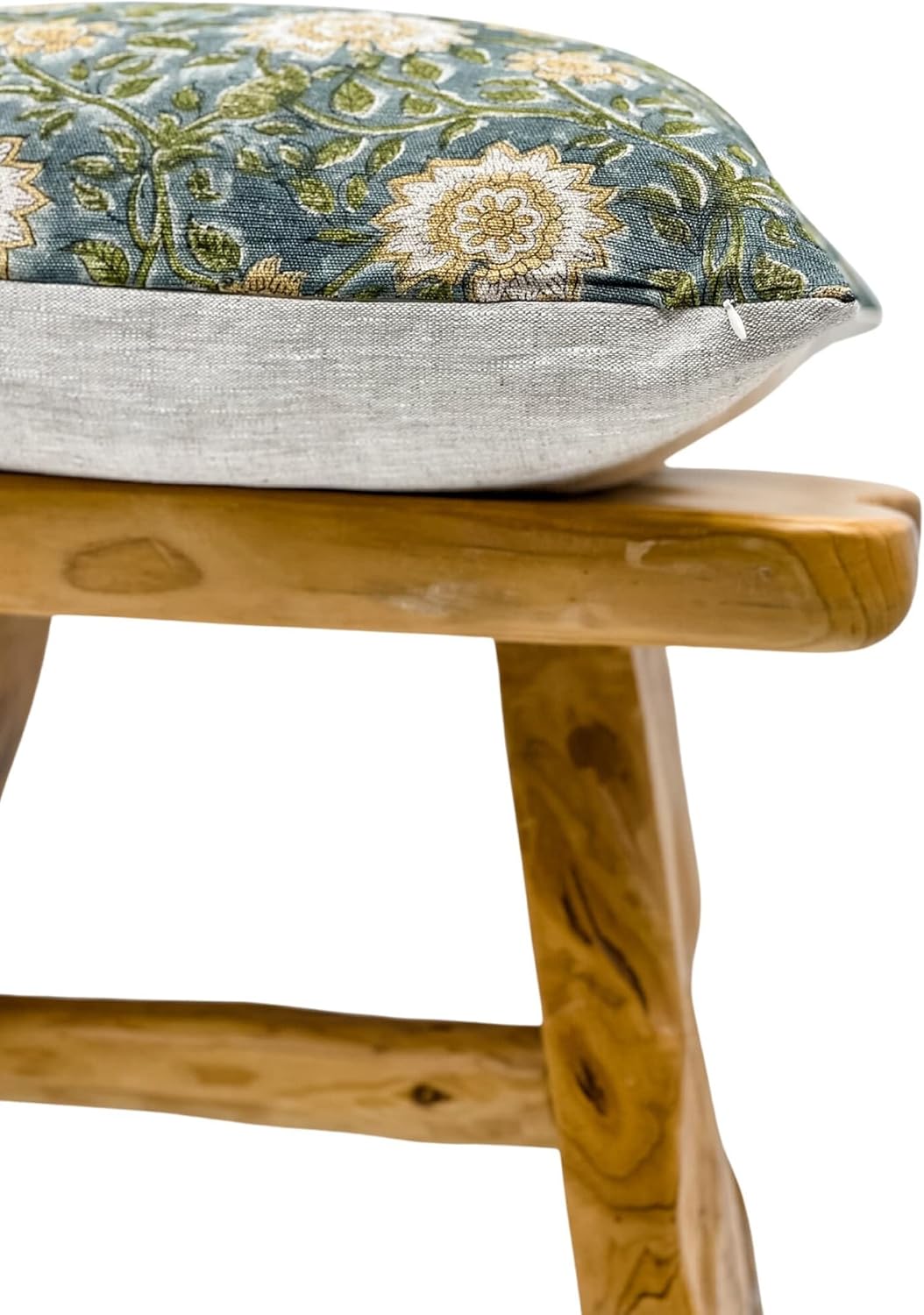 Designer Floral on Natural Linen Pillow Cover | Blue Green and Mustard Pillow Cover | Boho Décor Pillow Cover | Decorative Throw Pillow Covers (Blue Green & Mustard, 16x24)