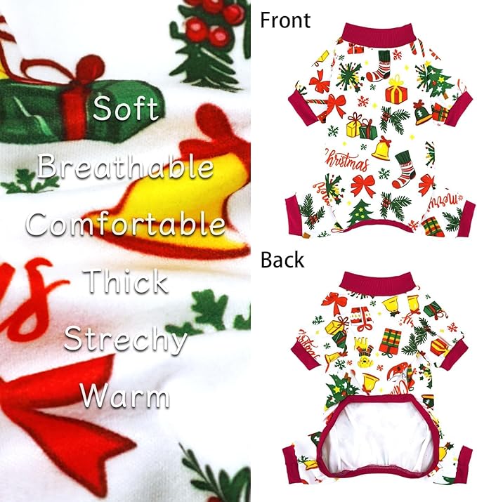 Xpudac 4 Pack Christmas Dog Pajamas Santa Pet Clothes Cute Reindeer Snowman Dog Pajamas for Small Medium Dogs(Small) 81-hongbai-S
