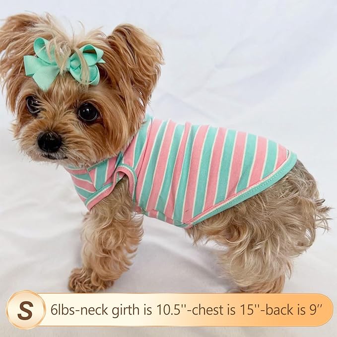 KYEESE 2Pack Dog Shirts Striped T Shirt Soft Tee for Small Dogs Cotton Tank Top Lightweight Sleeveless Vest Dog Clothes, Small,Pink+Striped