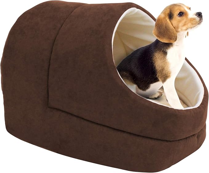 4 in 1 Self Warming Burrow Cat Bed, Pet Hideway Sleeping Cuddle Cave (Brown-2)