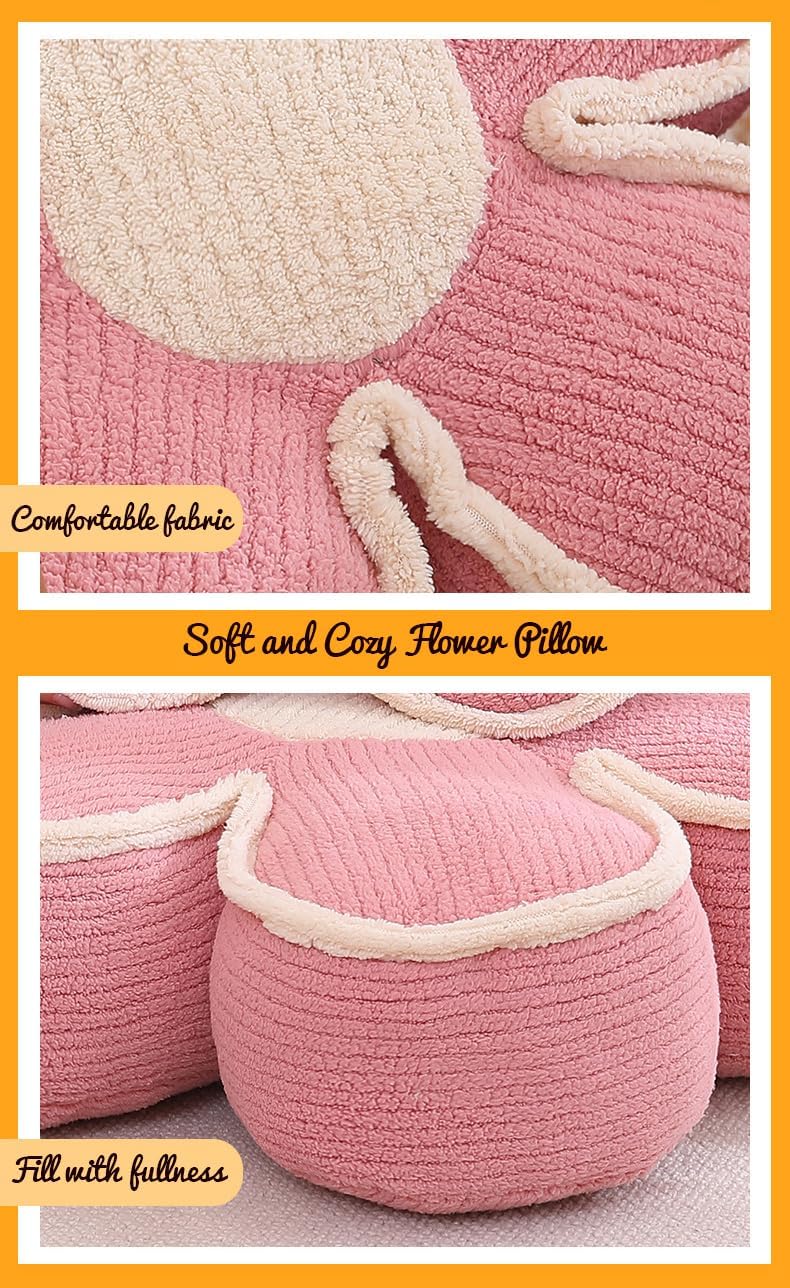 Sexysamba Flower Shaped Floor Seat Pillows Cushions 25.6" x 7.5", Giant Aesthetic Daisy Flower Decorative Throw Pillows Preppy Floor Seating Cushion for Girls Bedroom Room Sofa Chair Decor,Pink