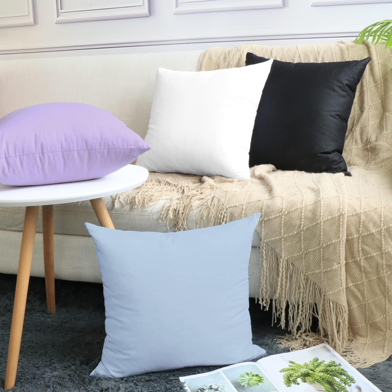 Thmyo 4-Pack 100% Cotton Comfortable Solid Decorative Throw Pillow Case, Square Cushion Cover Pillowcase Sublimation Blank Pillow Covers DIY Throw Pillowcase for Sofa(26x26 inch/ 66x66cm,Light Blue)