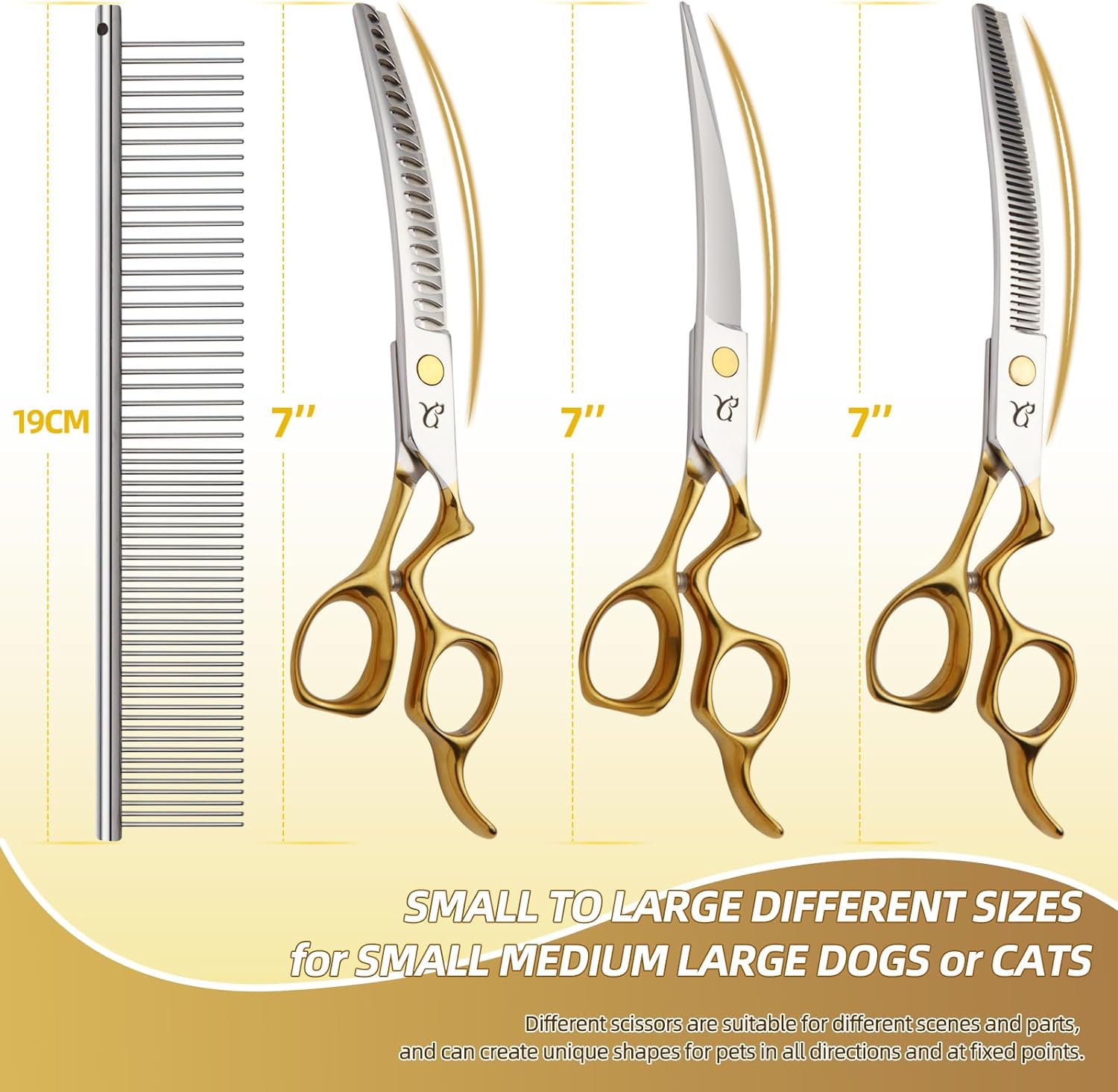 Dog Grooming Scissors,Curved Chunkers Shears Deg Grooming with Safety Round Tips, Sharp and Comfortable 4 in 1 Dog Scissers for Grooming