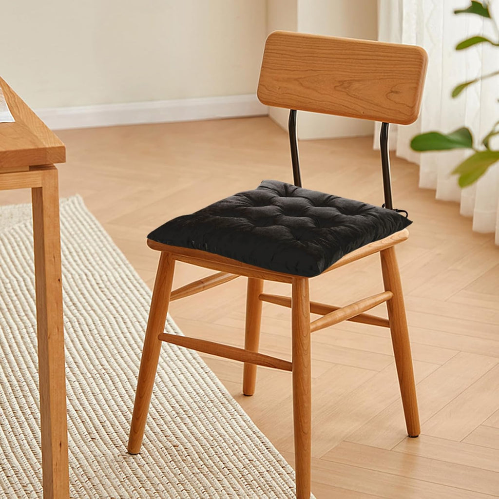 Set of 2 Chair Cushions for Dining Chairs with Ties, Indoor Non-Slip Kitchen Chair Pad and Dining Room Seat Cushion Mat for Office Living Room Outdoor 15.5" - Black