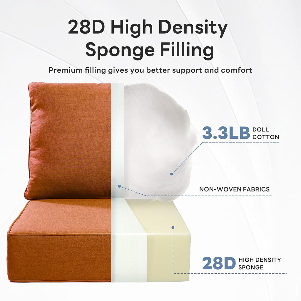 6" Thicker Outdoor Chair Cushion 5 Sets - 24" *24" *6" Waterproof Patio Furniture Cushions with Removable Cover, 28D High Density Sponge Filling Thicken Outdoor Patio Cushions - Orange