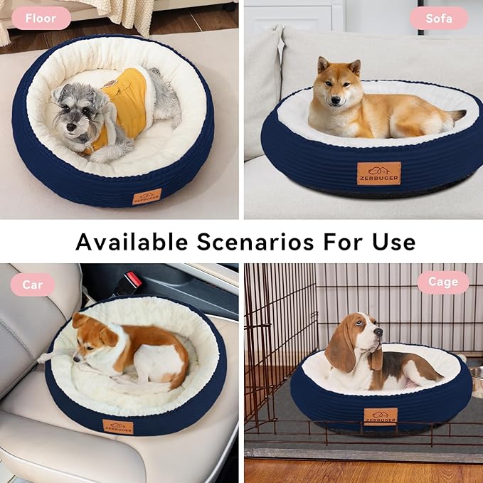 30in Dog Bed Sofa for Small/Medium/Large Dogs, Machine Washable Supportive Foam Pet Couch with Washable Removable Mat and Non-Slip Bottom, Pet Cuddler for Indoor/Outdoor/Car/Cage, Navy Blue