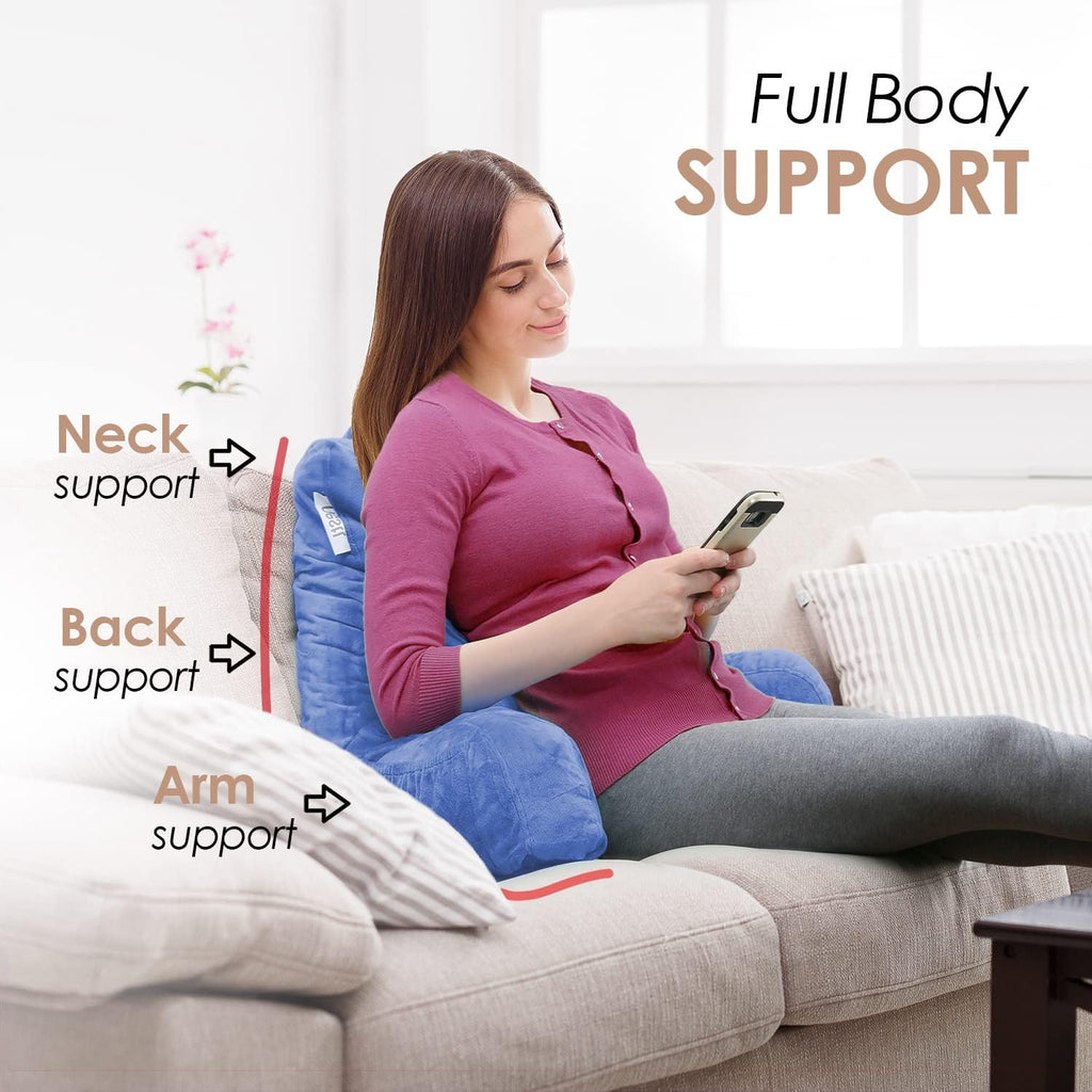 Nestl Reading Pillow for Kids & Teens with Shredded Memory Foam, Backrest Pillows for Reading, Watching, and Gaming, Use on The Couch, Bed, or Floor, Adjustable Support with Washable Cover Calm Blue